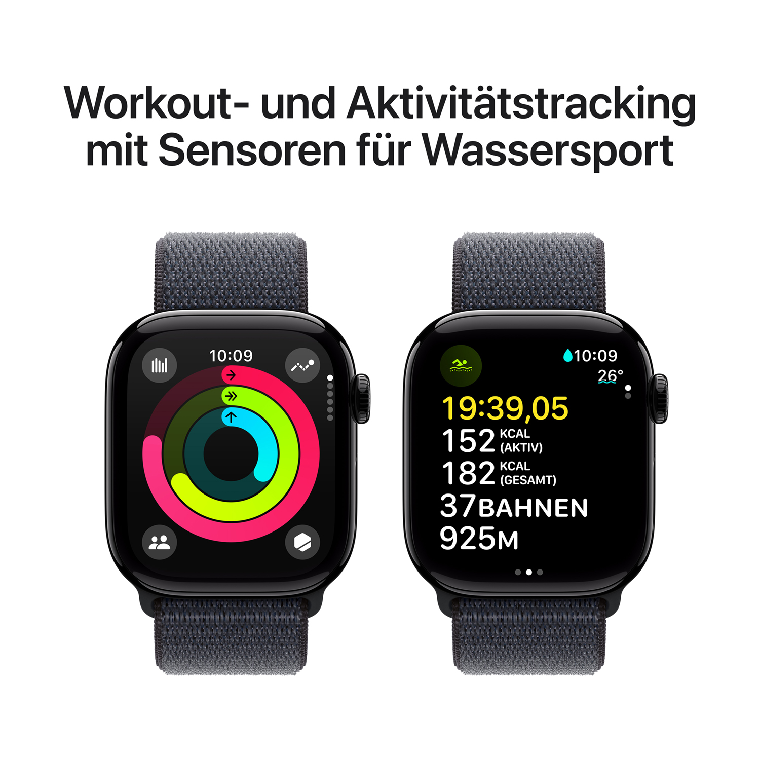 Apple Watch S10 Aluminium 42mm Diamantschwarz (Sport Loop tinte)